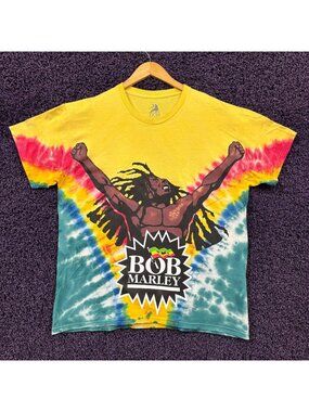 Bob Marley One Love Animated Rasta Legend Tie-Dye T-Shirt L